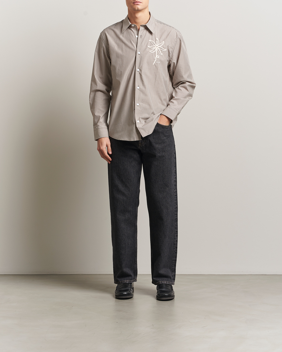 Men | Shirts | NN07 | Quinsy Striped Embroidered Shirt Brown