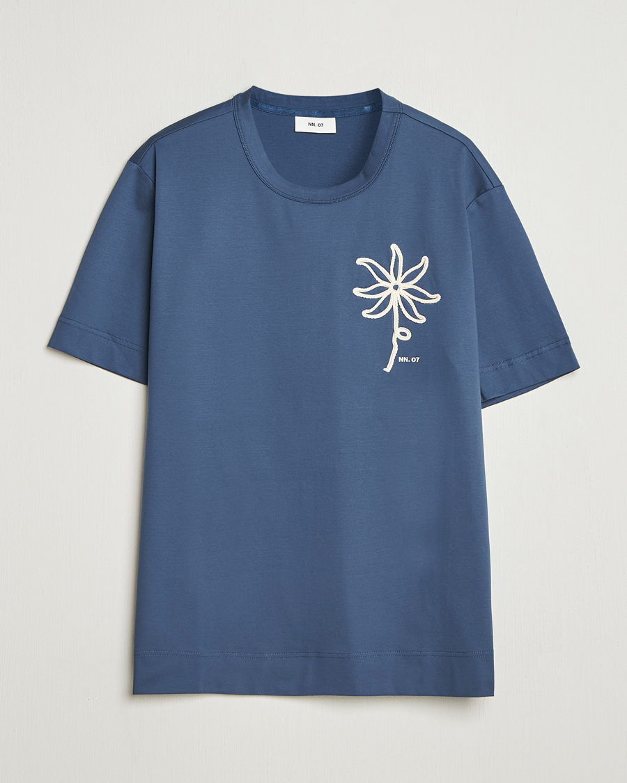Men | T-Shirts | NN07 | Pedro Embroidered T-Shirt Denim Blue