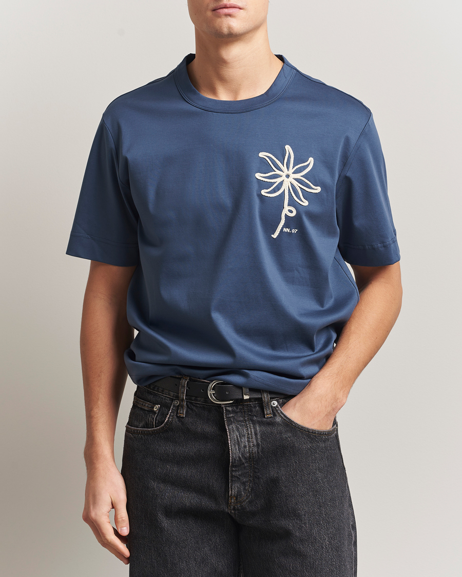 Men | T-Shirts | NN07 | Pedro Embroidered T-Shirt Denim Blue