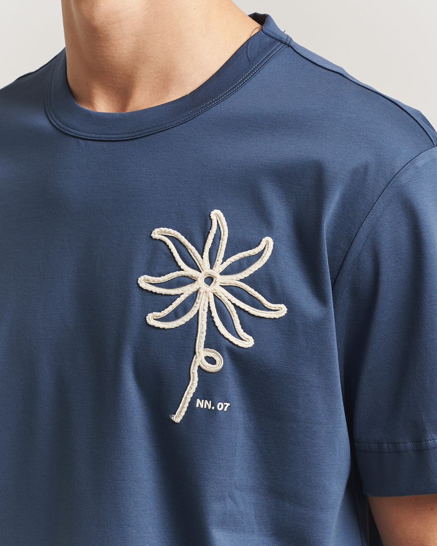 Men | T-Shirts | NN07 | Pedro Embroidered T-Shirt Denim Blue