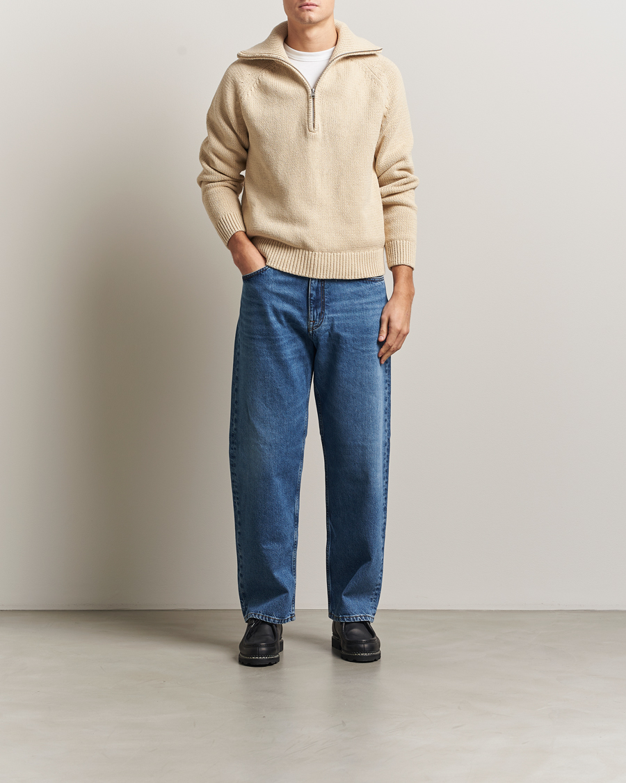 【マロン】 NN07 Tristan Heavy Knitted Half Zip Ecru at CareOfCarl.com