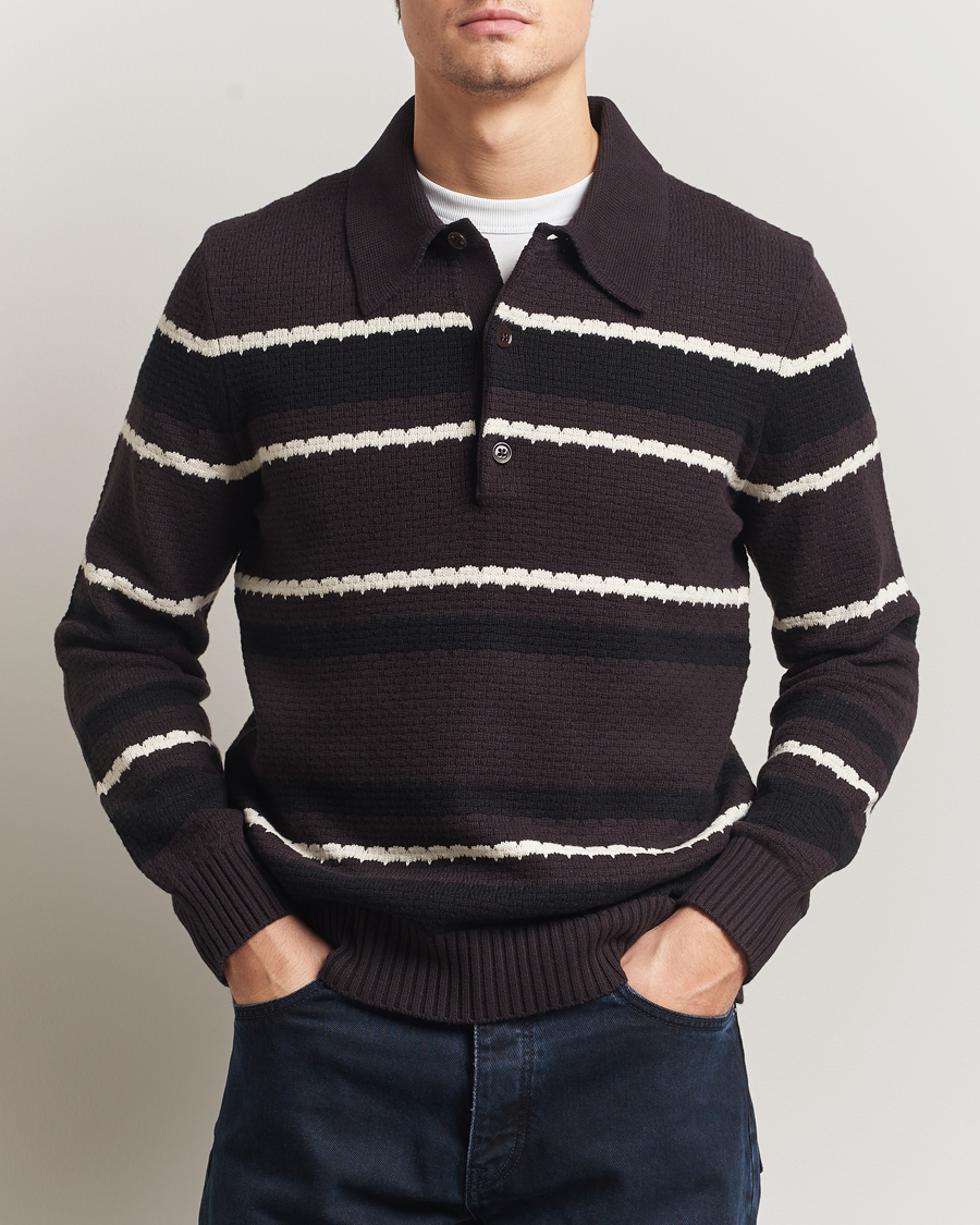 Men | Sweaters & Knitwear | NN07 | Alfie Striped Knitted Polo Dusky Port