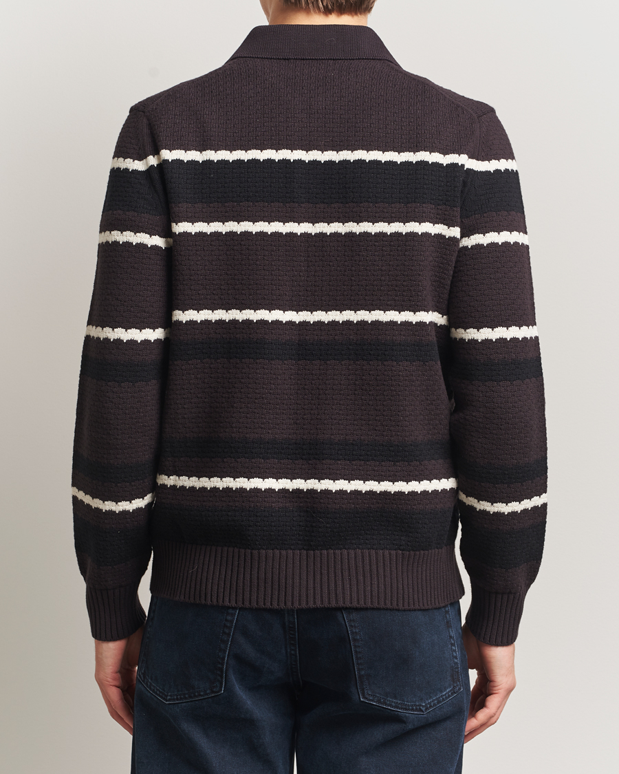 Men | Sweaters & Knitwear | NN07 | Alfie Striped Knitted Polo Dusky Port