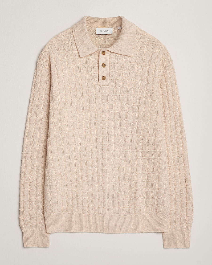 Men | Sweaters & Knitwear | LES DEUX | Gustav Structured Polo Knit Light Sand Melange