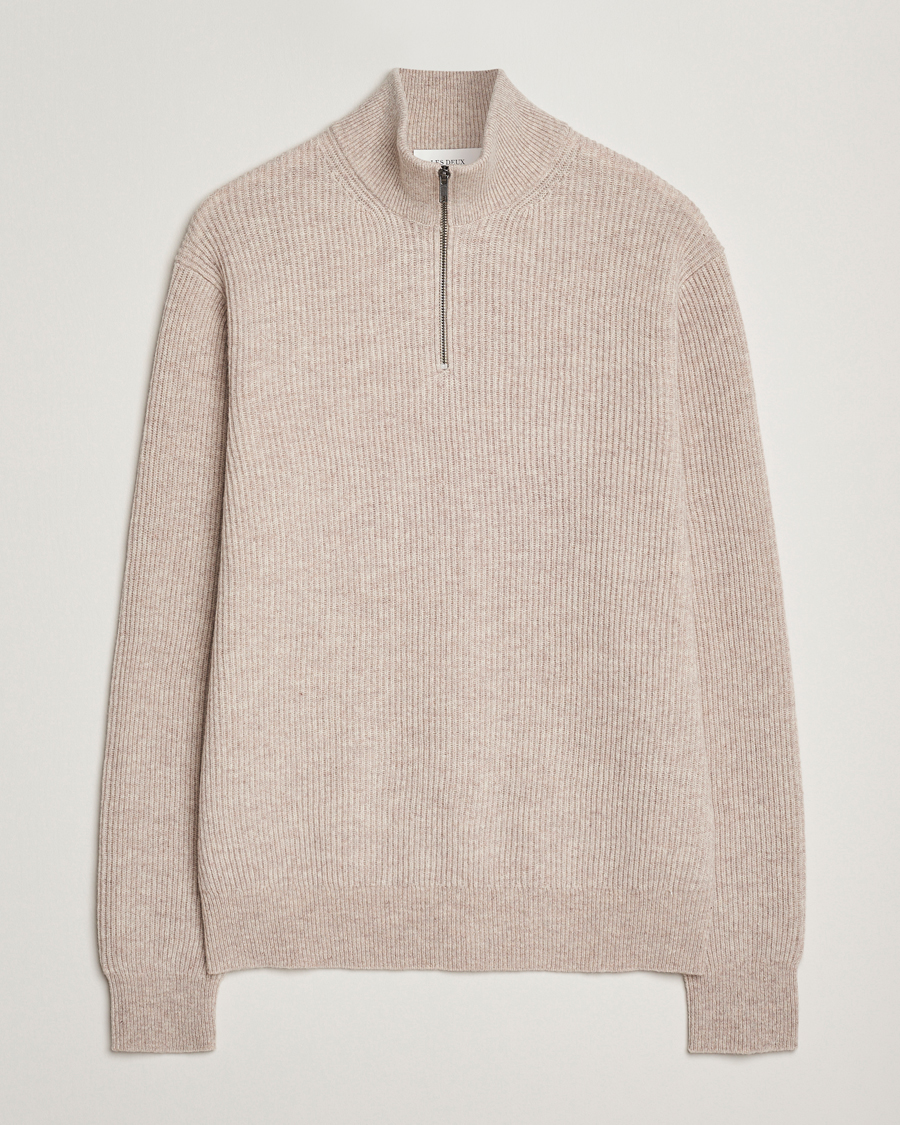 Les Deux Eduard Half-Zip Knit Jumper Light Sand at CareOfCarl.com