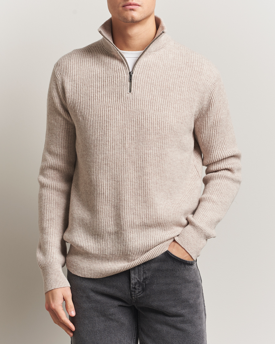 Les Deux Eduard Half-Zip Knit Jumper Light Sand at CareOfCarl.com