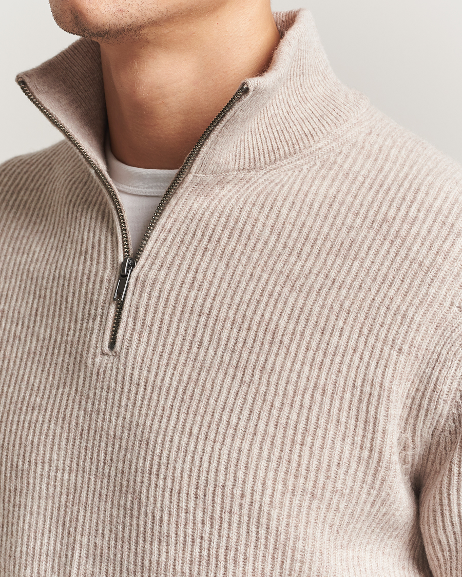 Men | Sweaters & Knitwear | LES DEUX | Eduard Half-Zip Knit Jumper Light Sand