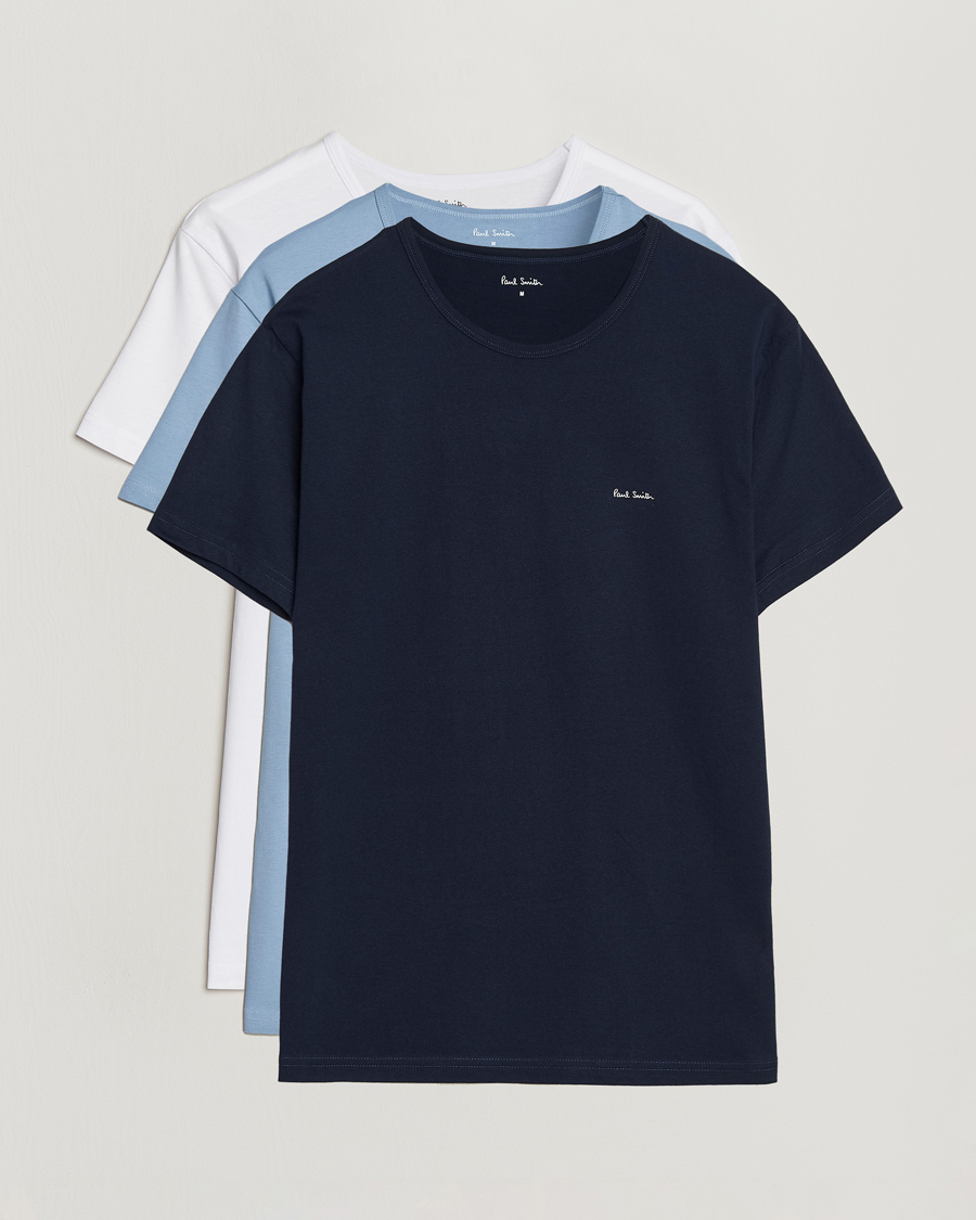 Men | T-Shirts | Paul Smith | 3-Pack Crew Neck T-Shirt White/Black/Light Blue