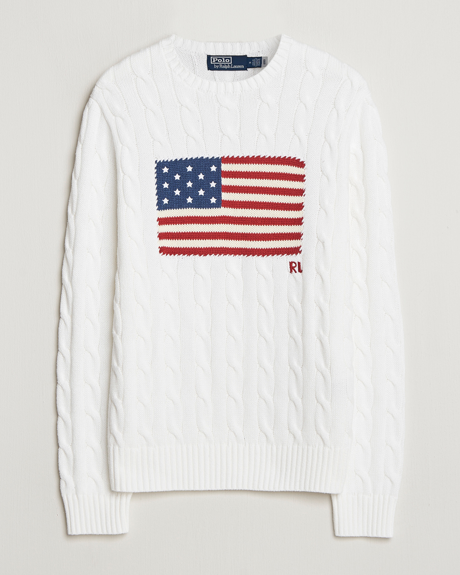 Polo Ralph Lauren Cotton Cable Flag Sweater Ceramic White at
