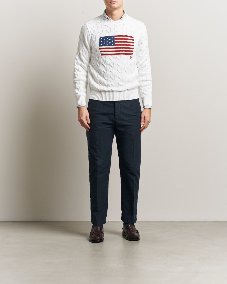 Men | Sweaters & Knitwear | Polo Ralph Lauren | Cotton Cable Flag Sweater Ceramic White