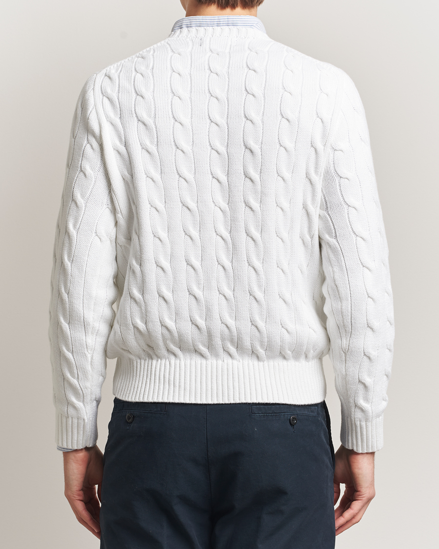 Men | Sweaters & Knitwear | Polo Ralph Lauren | Cotton Cable Flag Sweater Ceramic White