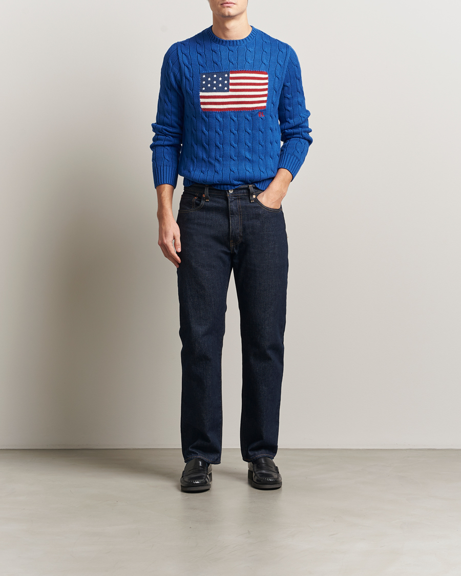 Men | Sweaters & Knitwear | Polo Ralph Lauren | Cotton Cable Flag Sweater Sapphire Star