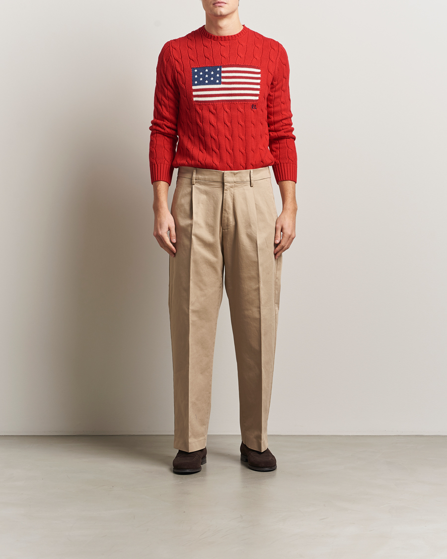 Men | Sweaters & Knitwear | Polo Ralph Lauren | Cotton Cable Flag Sweater RL 2000 Red