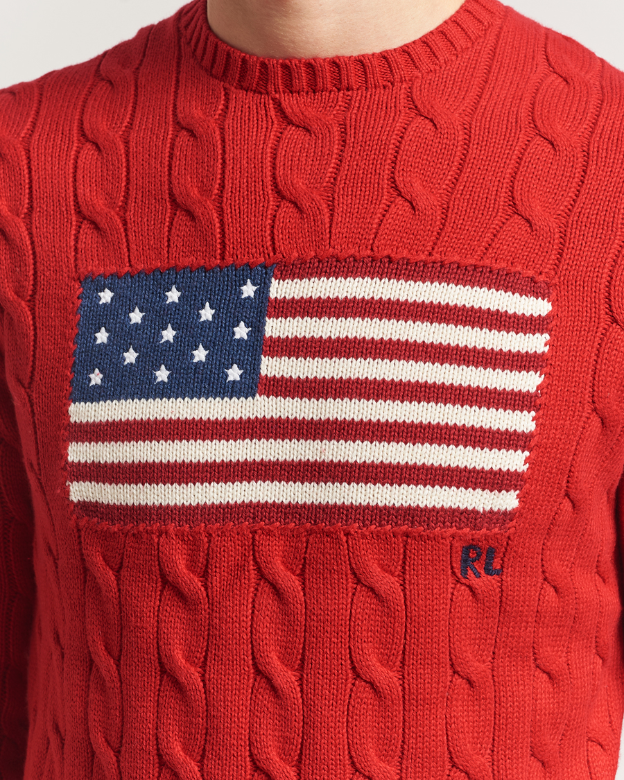 Men | Sweaters & Knitwear | Polo Ralph Lauren | Cotton Cable Flag Sweater RL 2000 Red