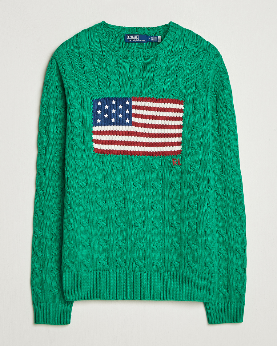 Men | Sweaters & Knitwear | Polo Ralph Lauren | Cotton Cable Flag Sweater Billiard Green