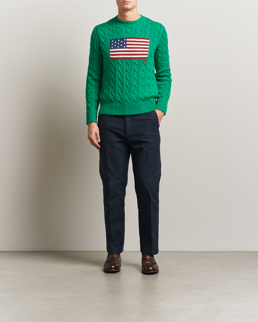 Men | Sweaters & Knitwear | Polo Ralph Lauren | Cotton Cable Flag Sweater Billiard Green