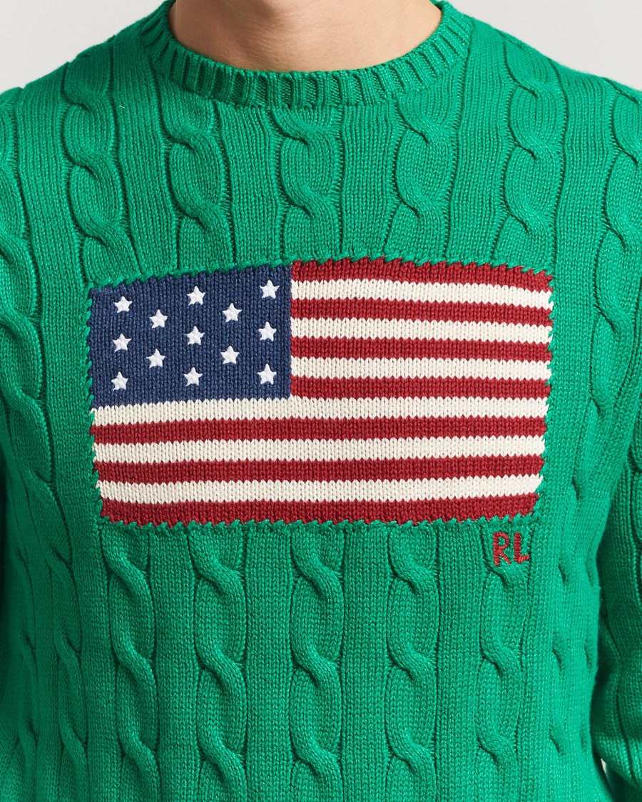 Men | Sweaters & Knitwear | Polo Ralph Lauren | Cotton Cable Flag Sweater Billiard Green