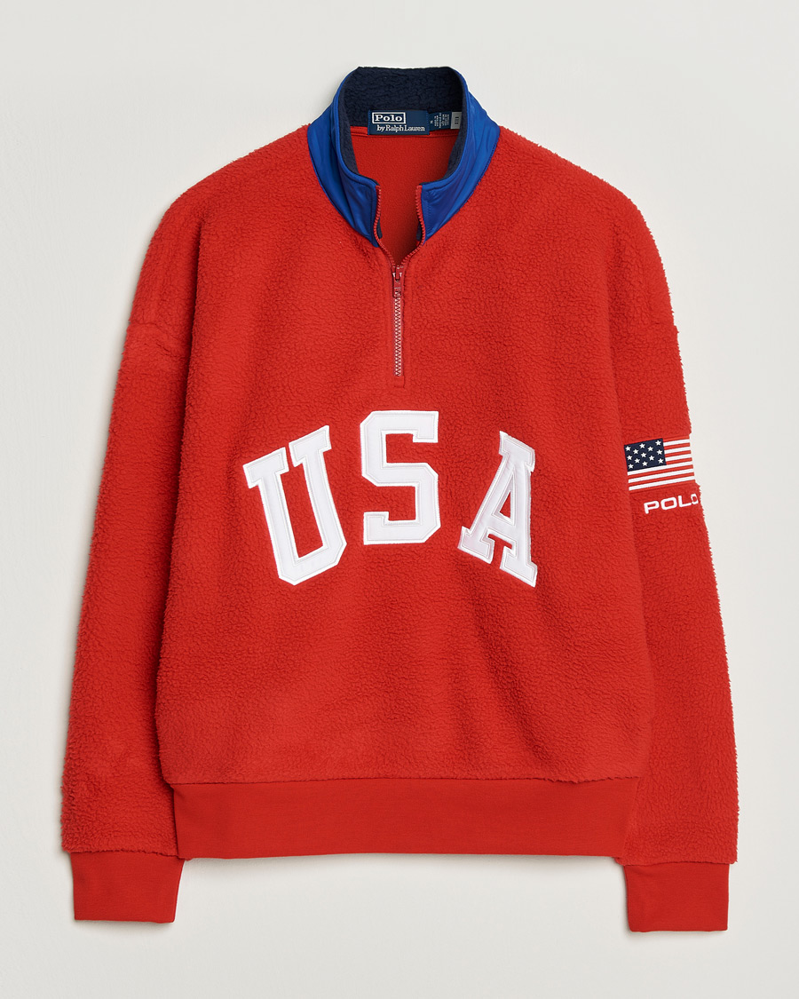 Men | Sweaters & Knitwear | Polo Ralph Lauren | Polar Half Zip USA Fleece RL 2000 Red