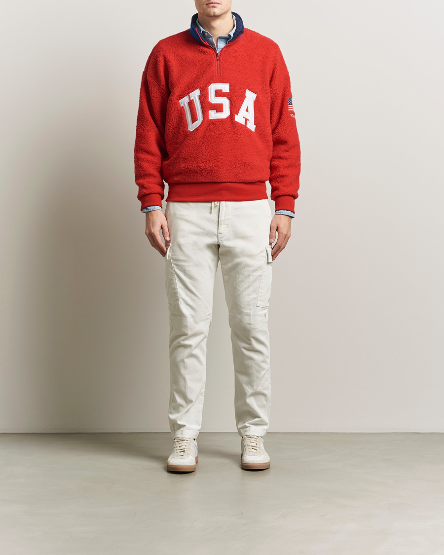 Men | Sweaters & Knitwear | Polo Ralph Lauren | Polar Half Zip USA Fleece RL 2000 Red