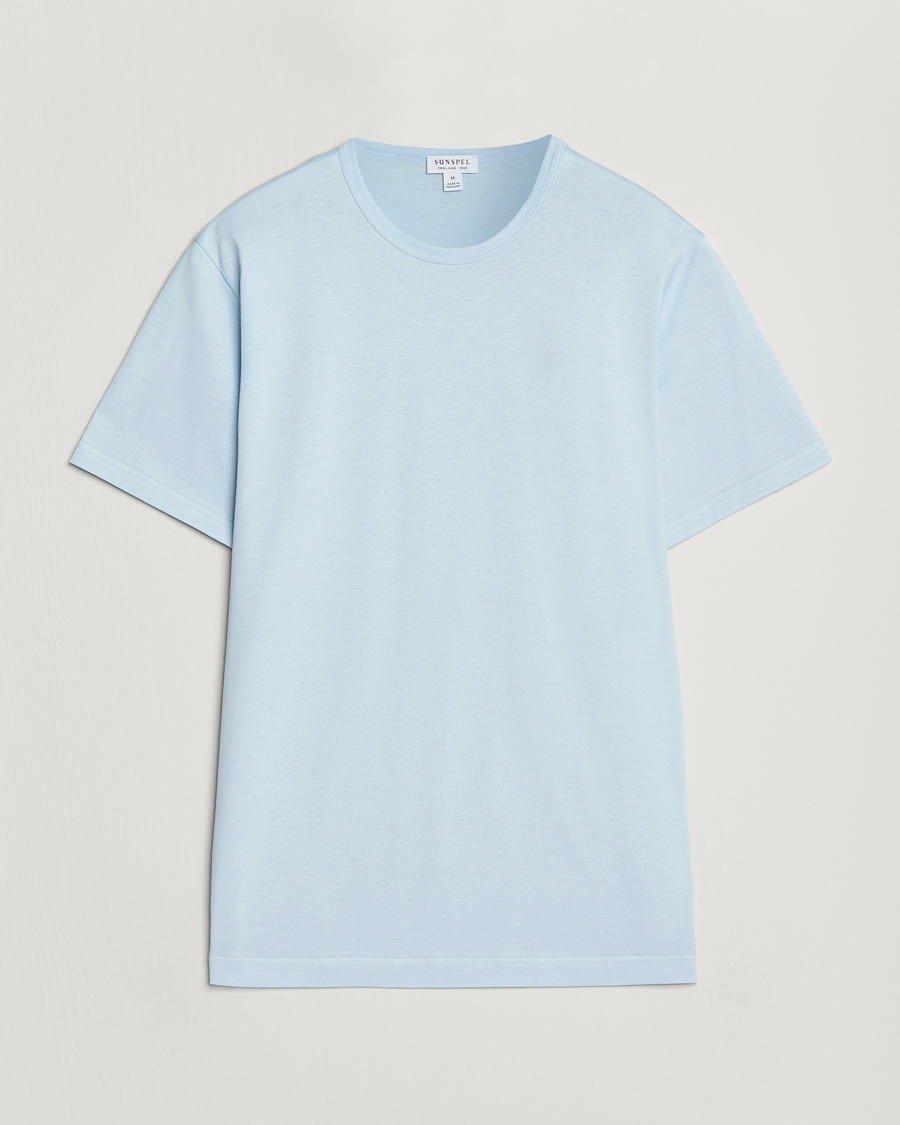 Men | T-Shirts | Sunspel | Crew Neck Q82 Cotton T-Shirt Frost Blue