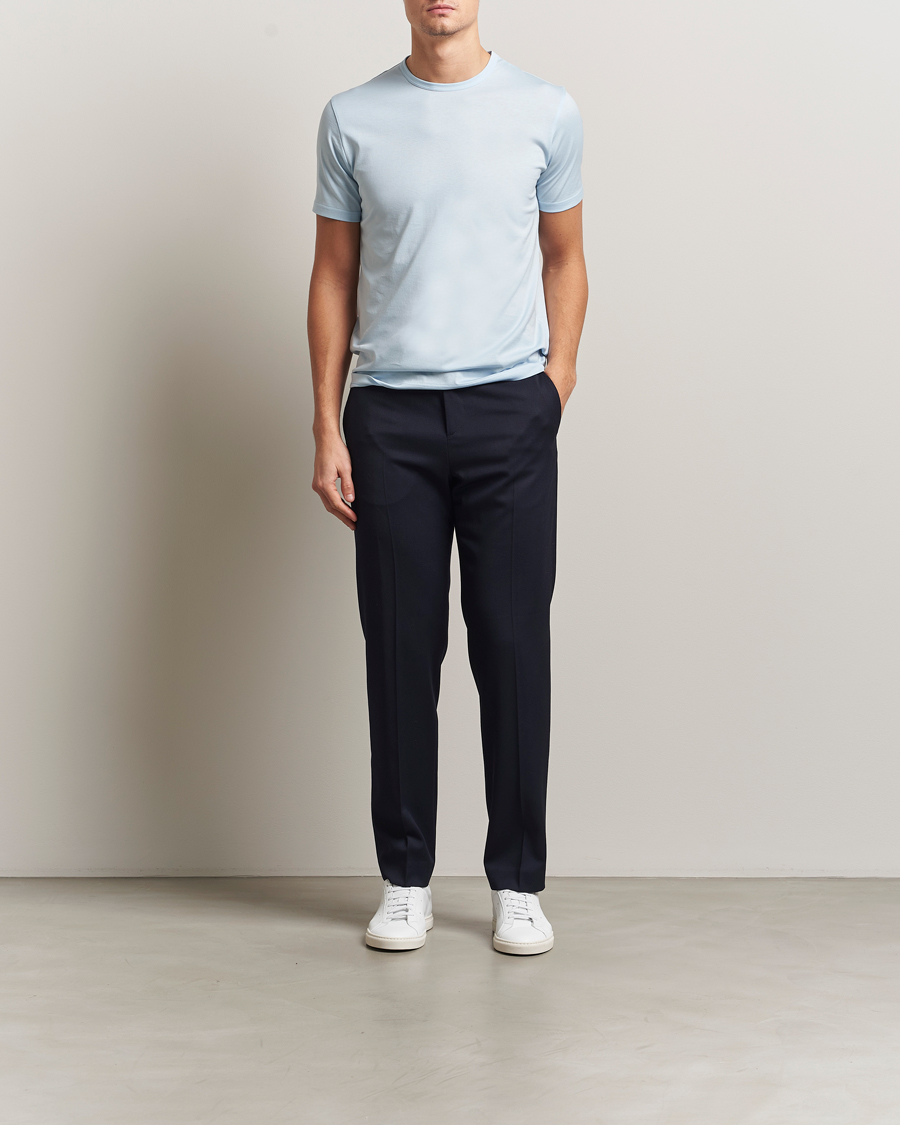 Men | T-Shirts | Sunspel | Crew Neck Q82 Cotton T-Shirt Frost Blue