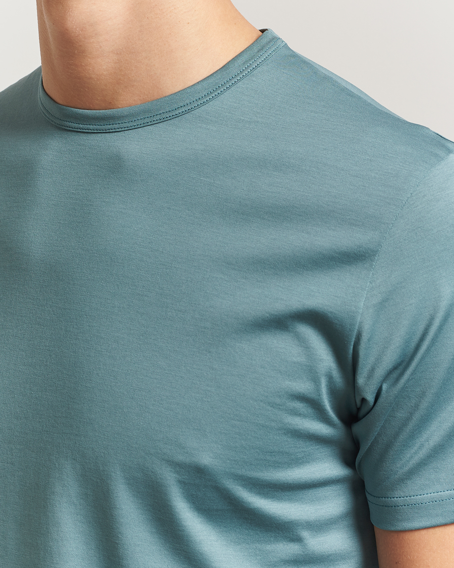 Men | T-Shirts | Sunspel | Crew Neck Q82 Cotton T-Shirt Steel Green