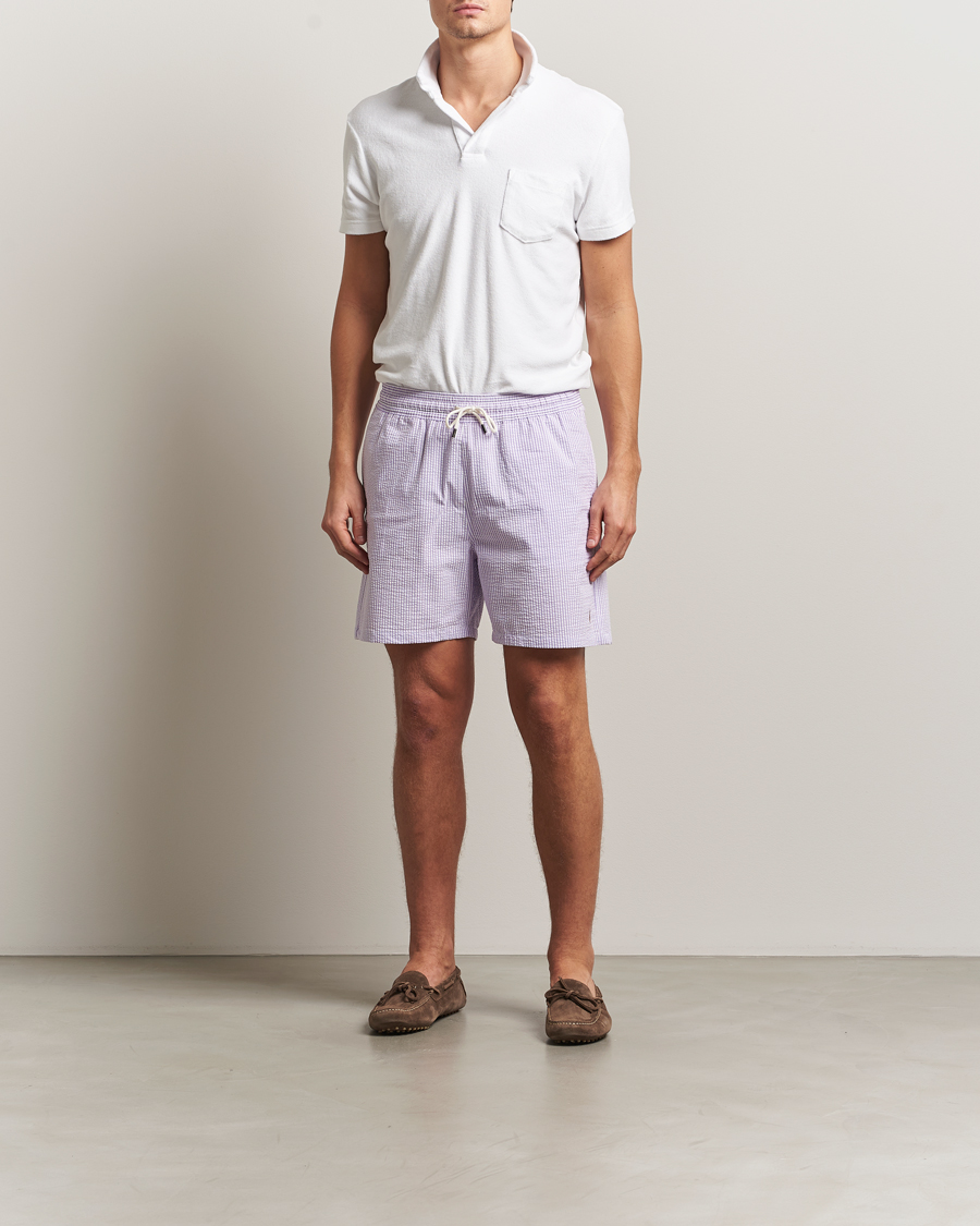Men | Swimwear | Polo Ralph Lauren | Traveler Mid Trunk Seersucker Sky Levander