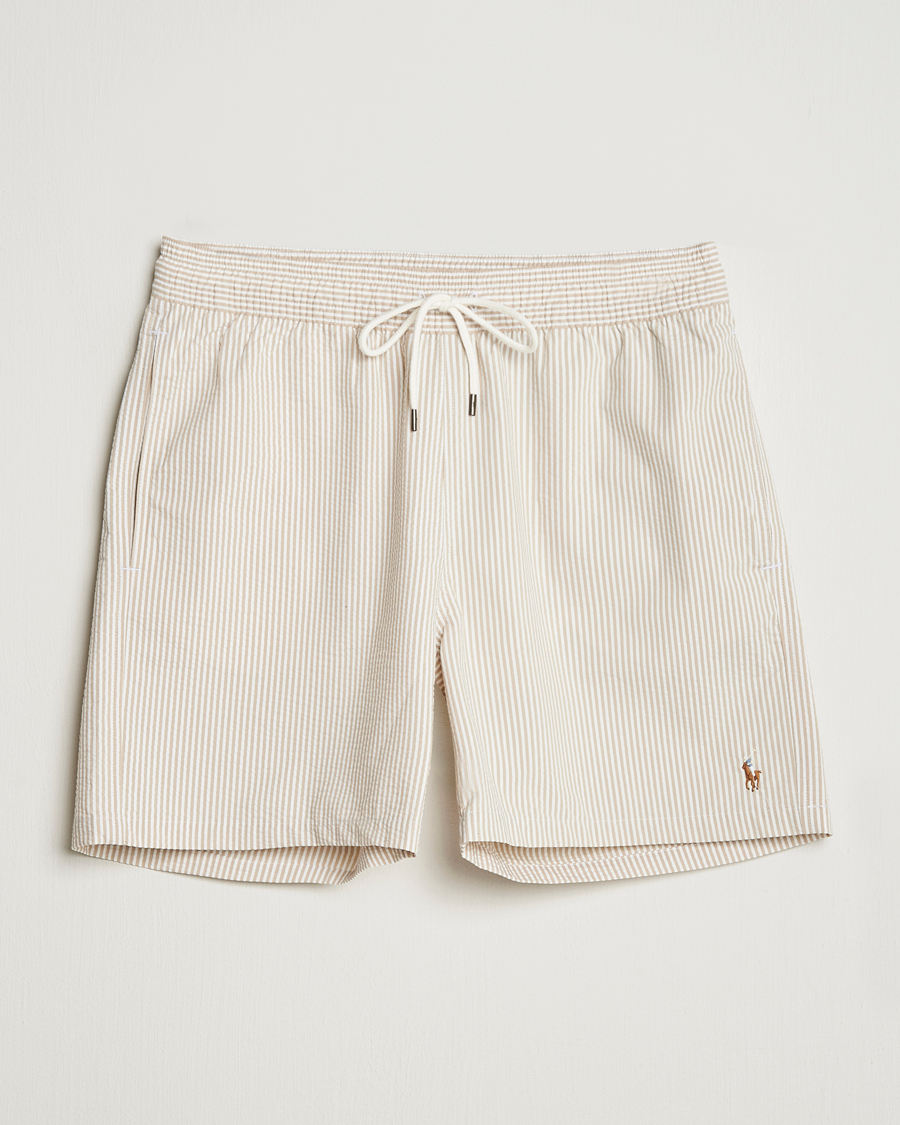 Men | Swimwear | Polo Ralph Lauren | Traveler Mid Trunk Seersucker Beige