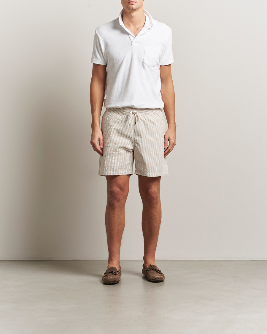 Men | Swimwear | Polo Ralph Lauren | Traveler Mid Trunk Seersucker Beige