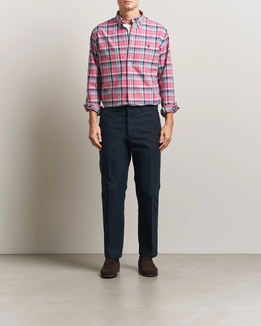 Men | Shirts | Polo Ralph Lauren | Custom Fit Oxford Checked Shirt Pink/Blue