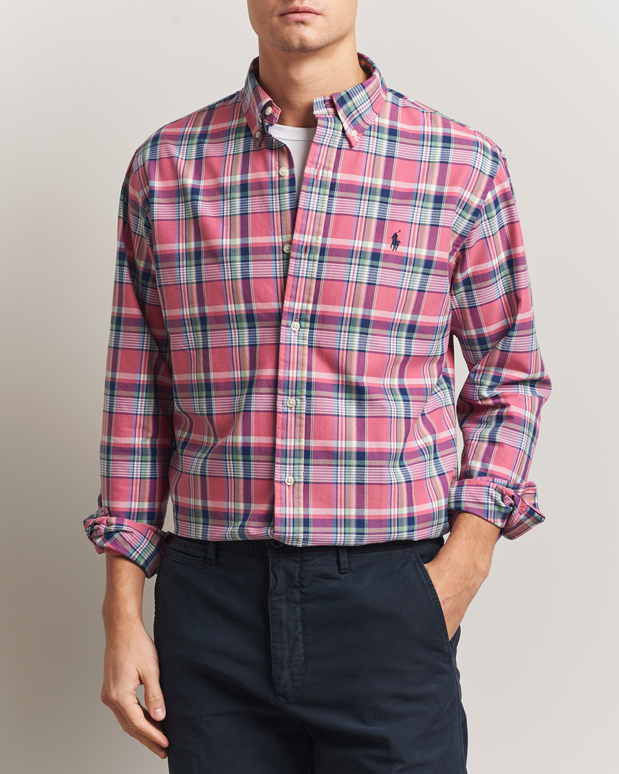Men | Shirts | Polo Ralph Lauren | Custom Fit Oxford Checked Shirt Pink/Blue