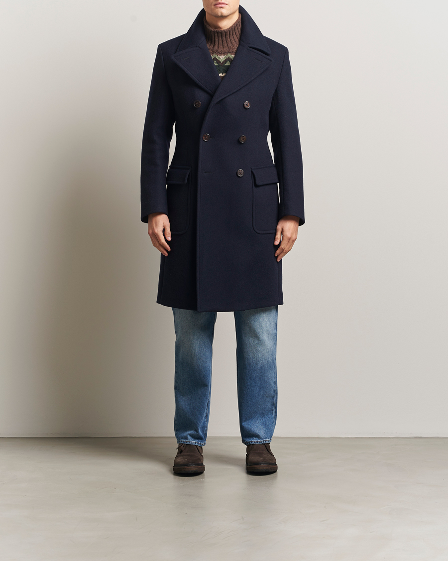 Polo Ralph Lauren Double Breasted Top Wool Coat Navy at CareOfCarl.com