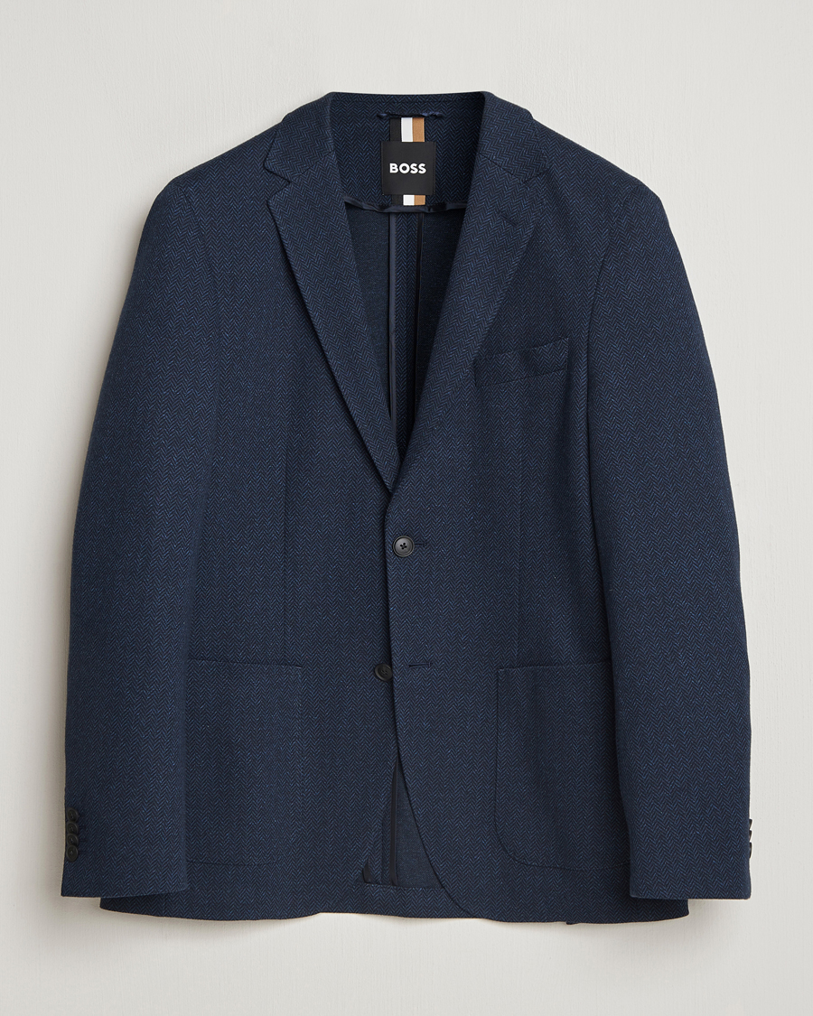 Men | Blazers | BOSS BLACK | Jaye Jersey Herringbone Blazer Dark Blue