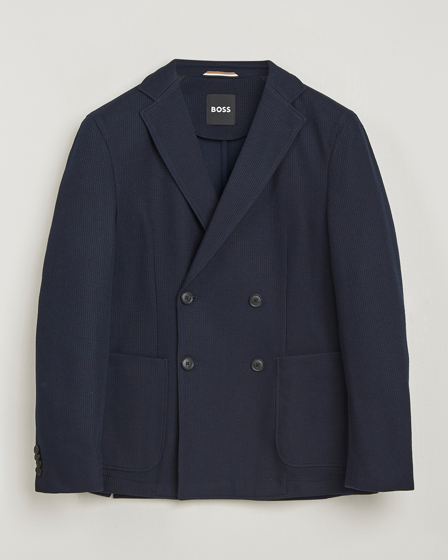 Men | Blazers | BOSS BLACK | Hanry Jersey Double Breasted Blazer Dark Blue