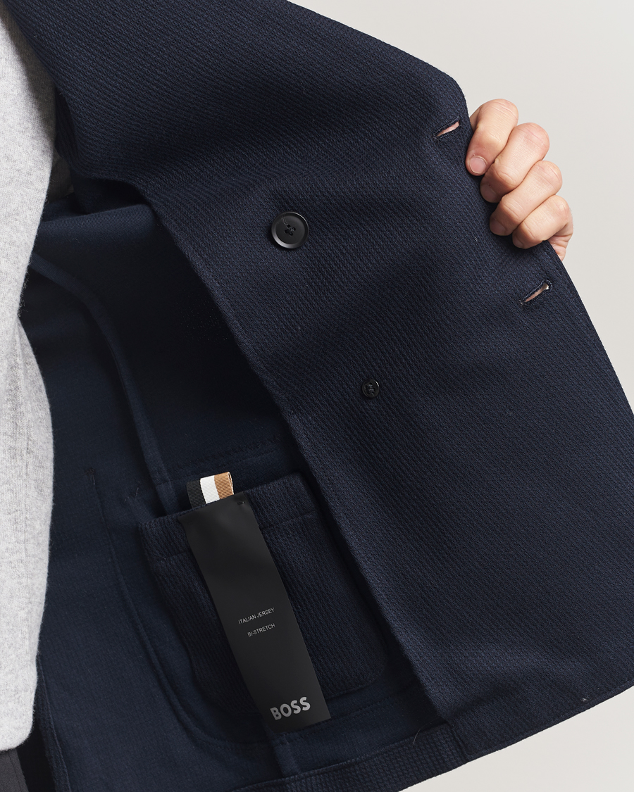 Men | Blazers | BOSS BLACK | Hanry Jersey Double Breasted Blazer Dark Blue