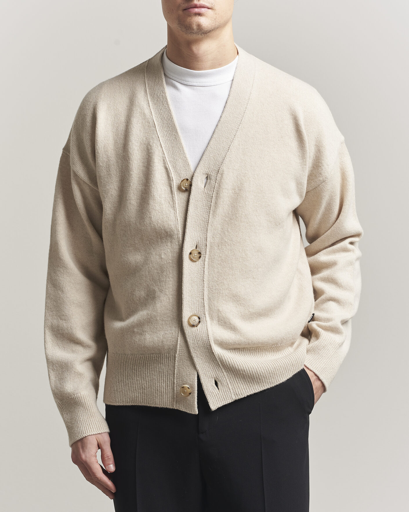 BEAMS PLUS Argyle Mesh Cardigan Light Beige at nm-1074) BALLAST 