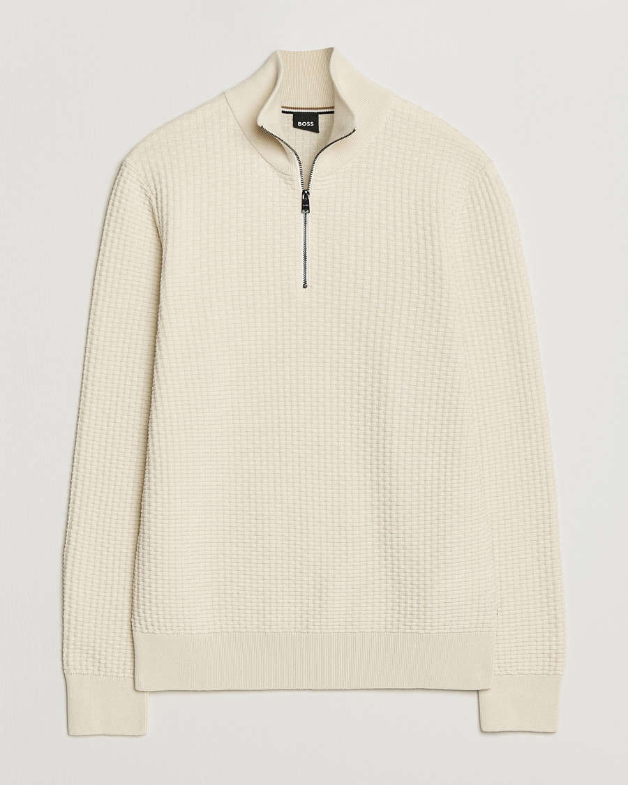 Men | Sweaters & Knitwear | BOSS BLACK | Ulicio Structured Knitted Half Zip Open White