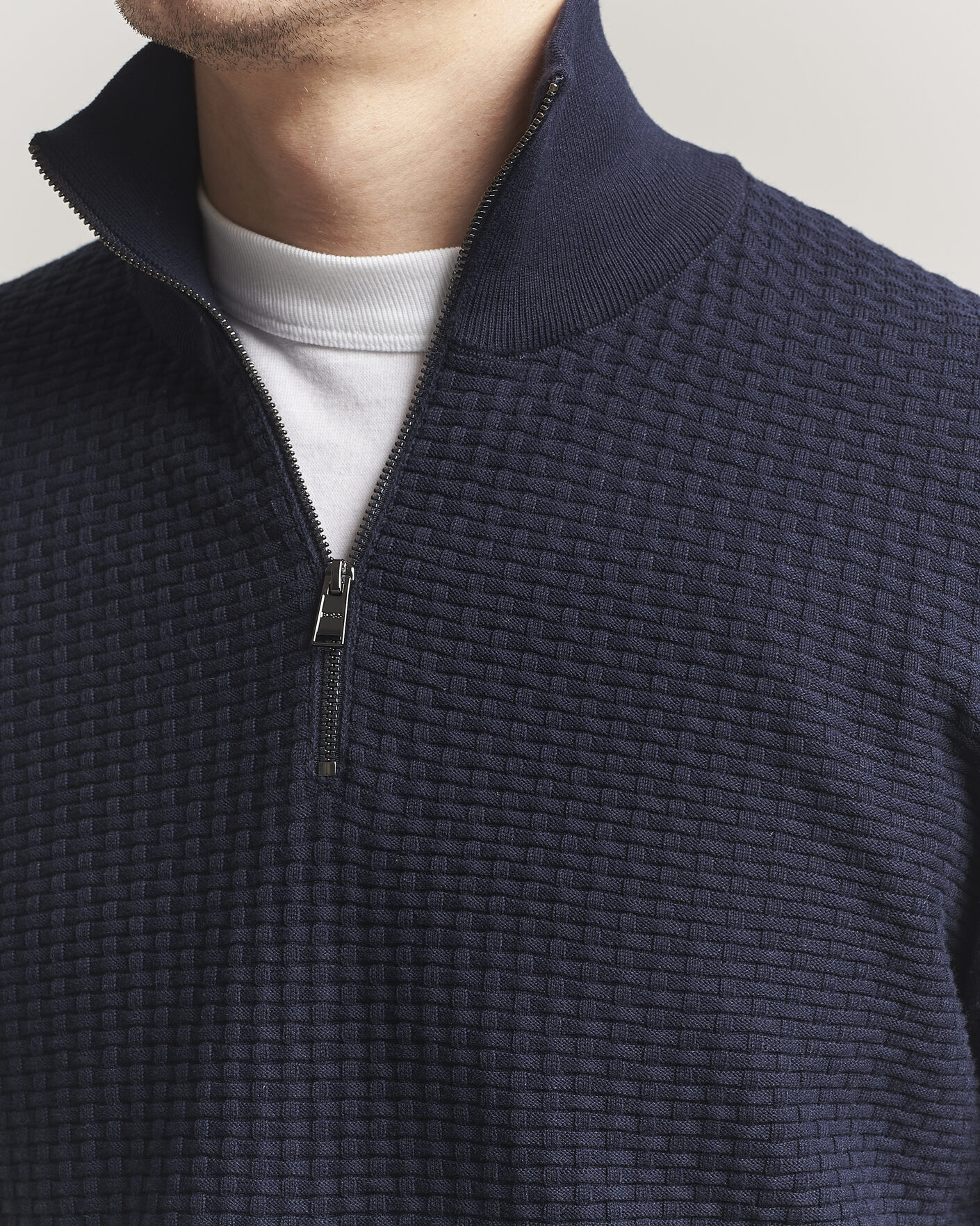 Men | Sweaters & Knitwear | BOSS BLACK | Ulicio Structured Knitted Half Zip Dark Blue
