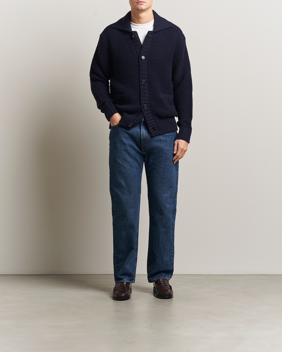 BOSS BLACK Ulivi Heavy Knitted Cardigan Dark Blue at CareOfCarl.com