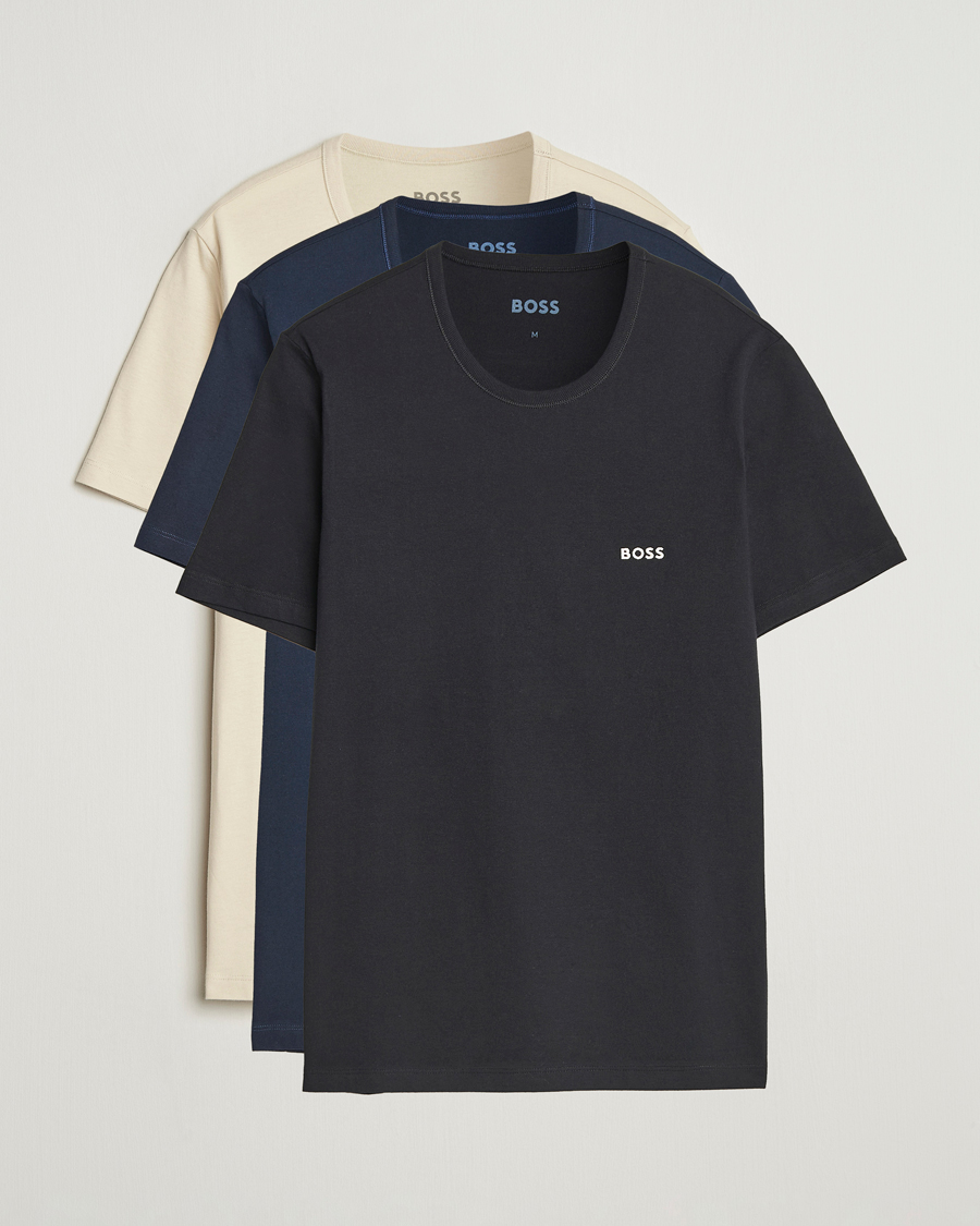 Men | T-Shirts | BOSS BLACK | 3-Pack Crew Neck T-Shirt Beige/Navy/Black