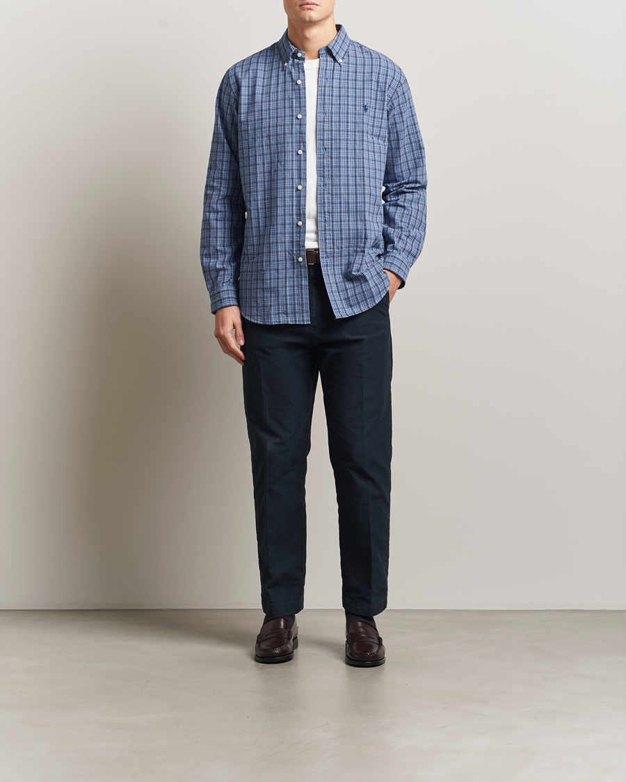 Men | Shirts | Polo Ralph Lauren | Custom Fit Checked Shirt Blue Heather Multi