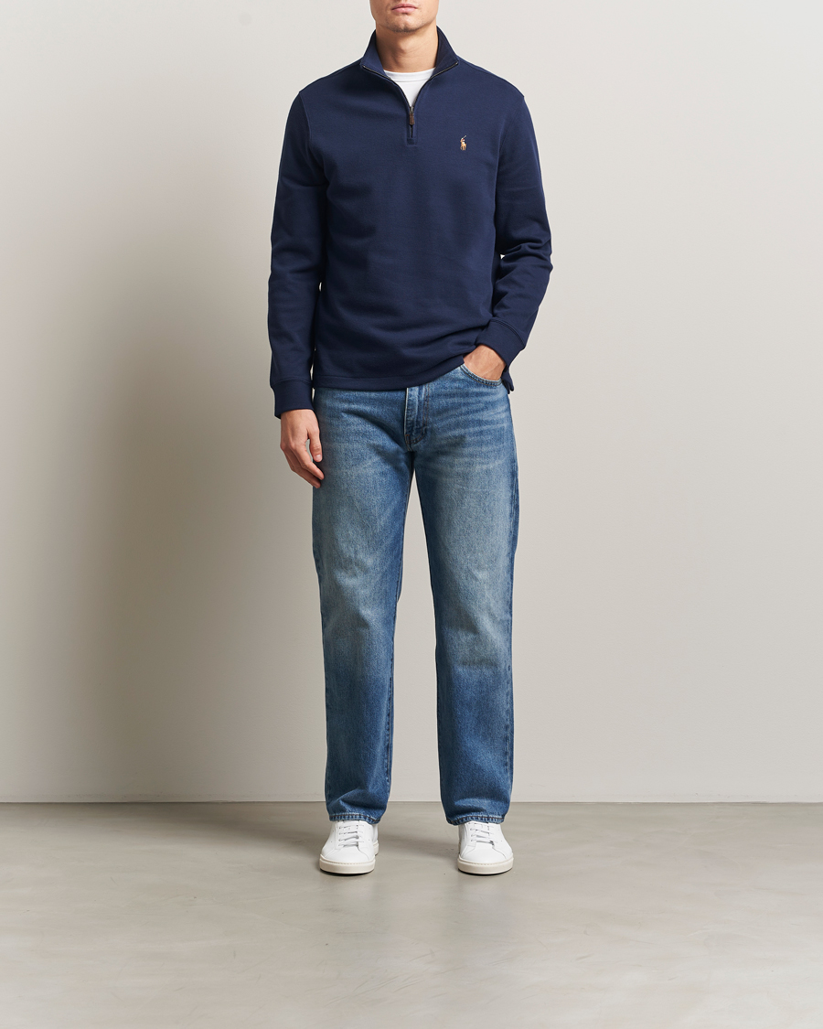Men | Sweaters & Knitwear | Polo Ralph Lauren | Double Knitted Half Zip Cruise Navy