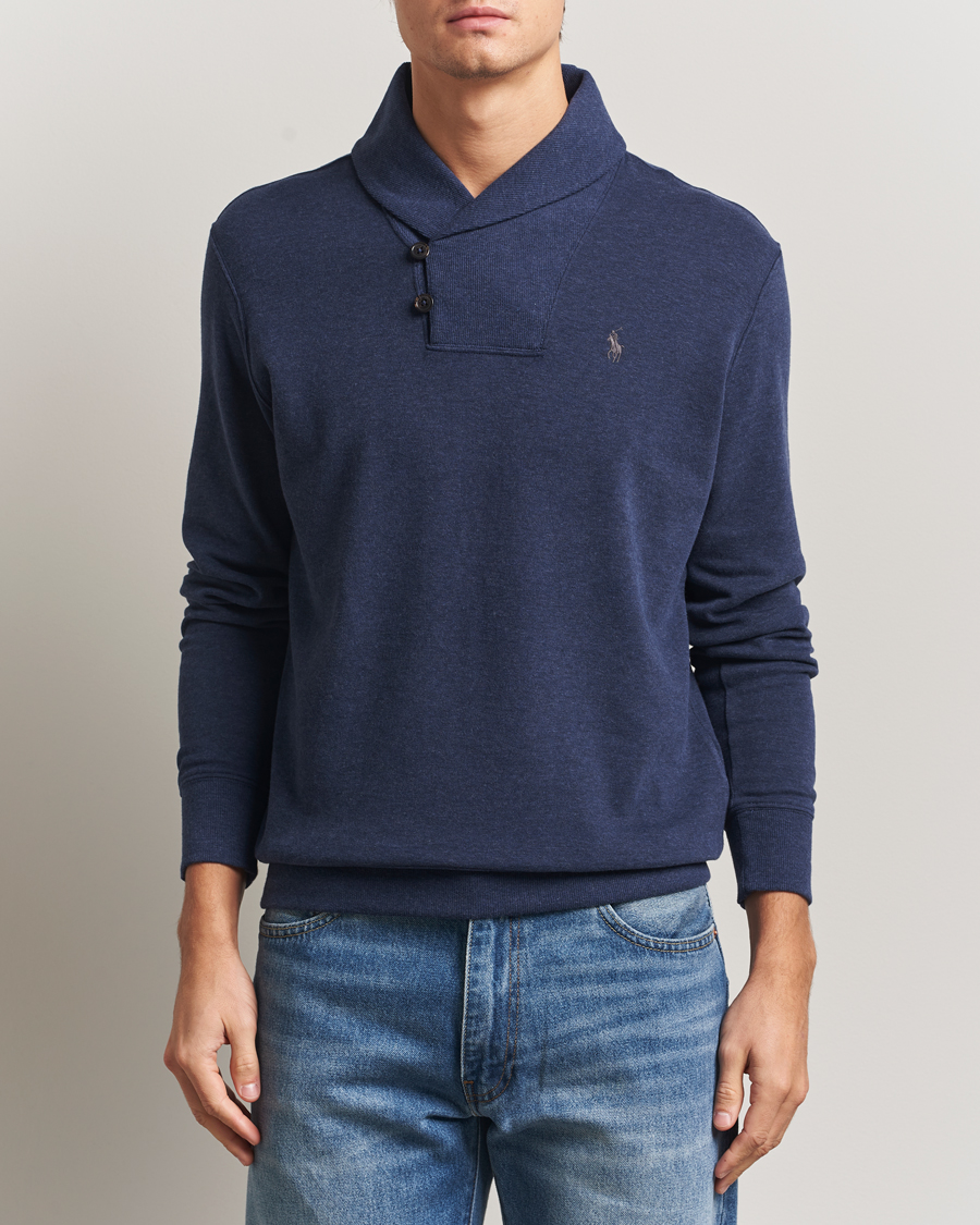 Polo Ralph Lauren Double Knitted Shawl Collar Sweater Navy Heather