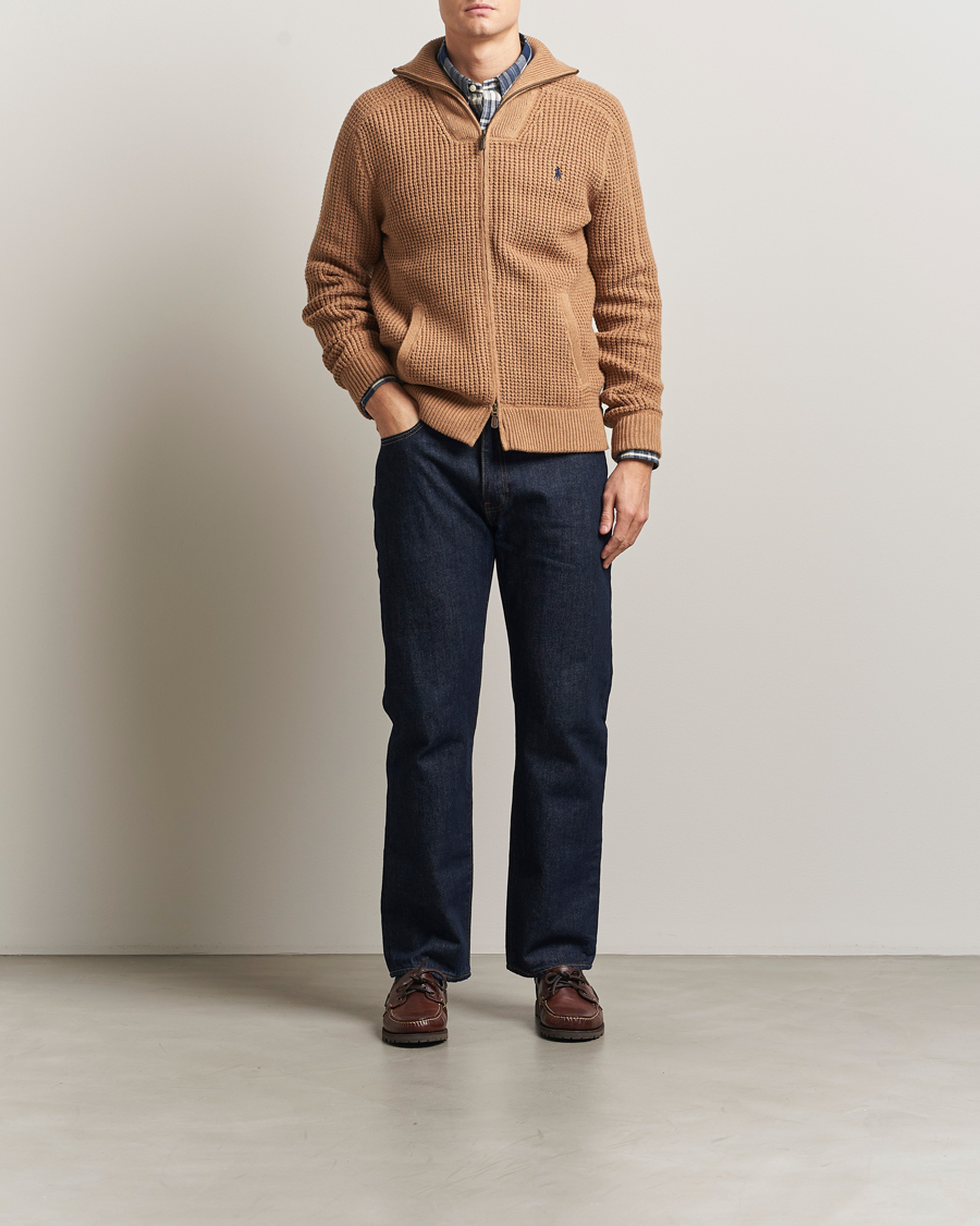 Men | Sweaters & Knitwear | Polo Ralph Lauren | Cotton/Wool Full Zip Brown Sugar Melange