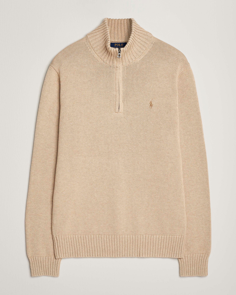 Men | Sweaters & Knitwear | Polo Ralph Lauren | Cotton Pullover Half Zip Dune Melange