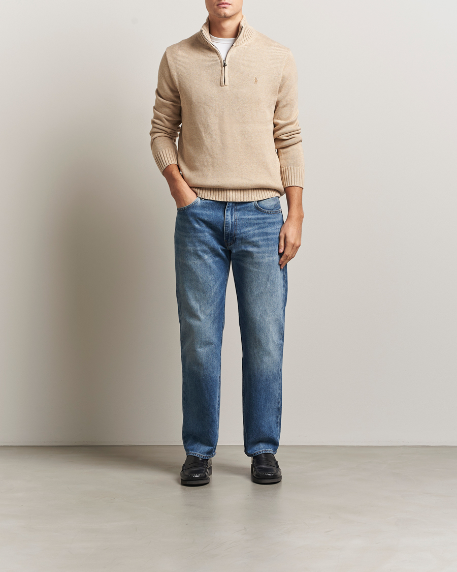 Men | Sweaters & Knitwear | Polo Ralph Lauren | Cotton Pullover Half Zip Dune Melange