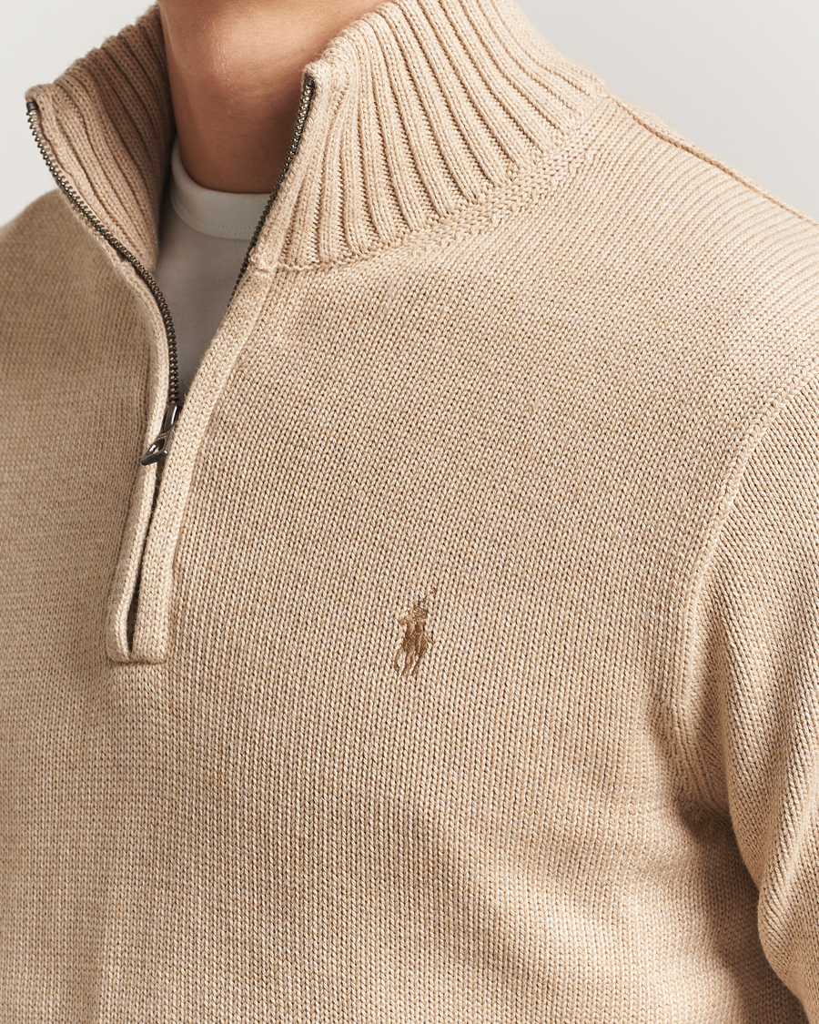 Men | Sweaters & Knitwear | Polo Ralph Lauren | Cotton Pullover Half Zip Dune Melange