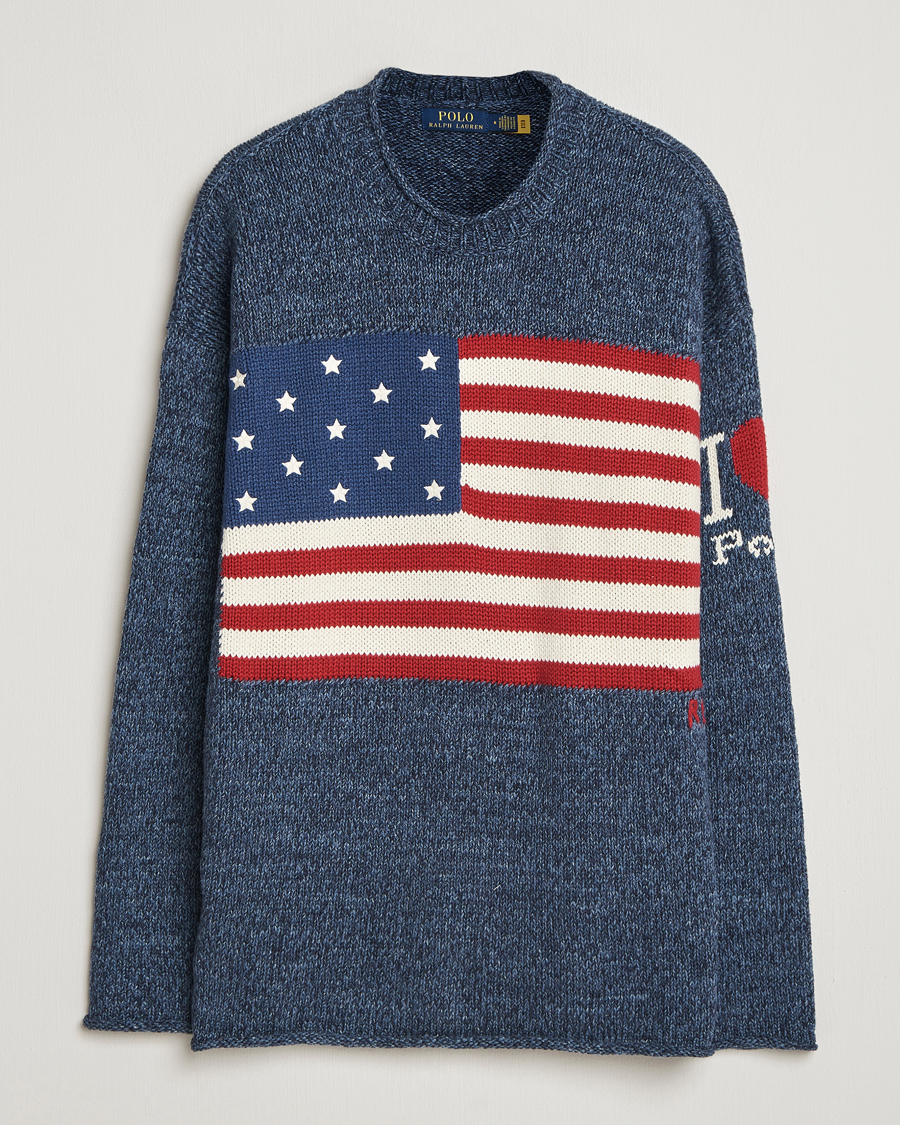 Men | Sweaters & Knitwear | Polo Ralph Lauren | Cotton Flag Sweater Blue Marl