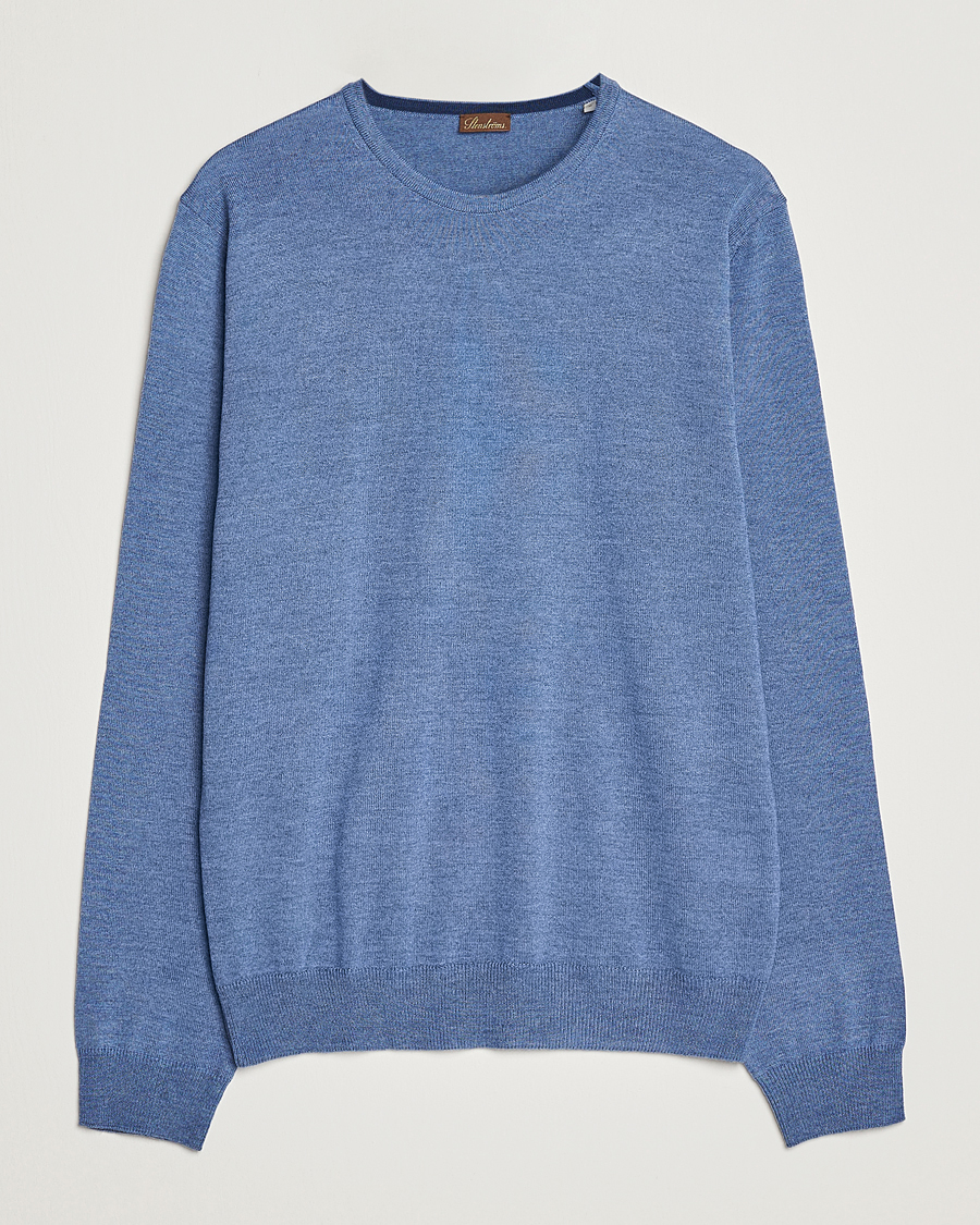 Men | Sweaters & Knitwear | Stenströms | Merino Patch Crew Neck Blue/Blue