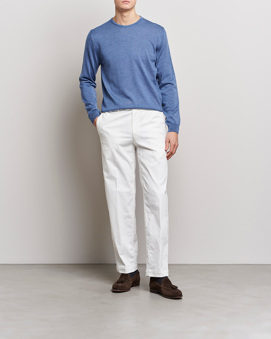 Men | Sweaters & Knitwear | Stenströms | Merino Patch Crew Neck Blue/Blue